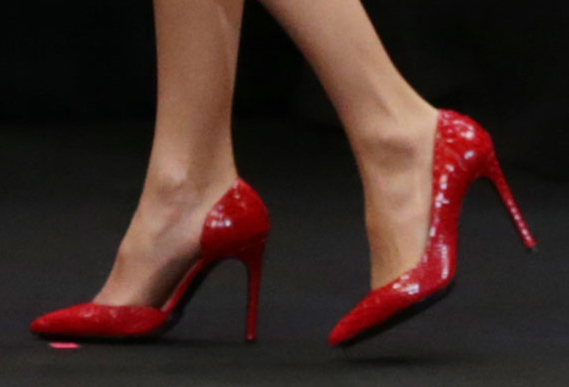 Magrit 'Alicia' red snakeskin D'Orsay heels