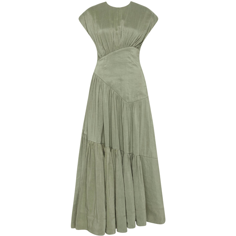 Aje 'Reflection' Tiered Linen-Blend Maxi Dress in Green