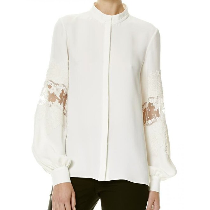 Carolina Herrera Embroidered Silk Sleeve Blouse in White - Queen ...