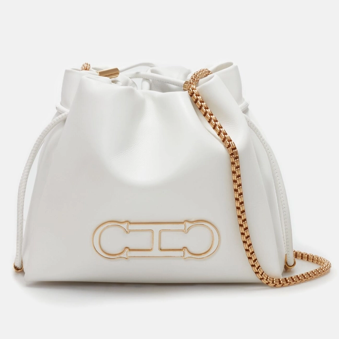 Carolina Herrera Initials Insignia Small Soft Bucket Bag in White