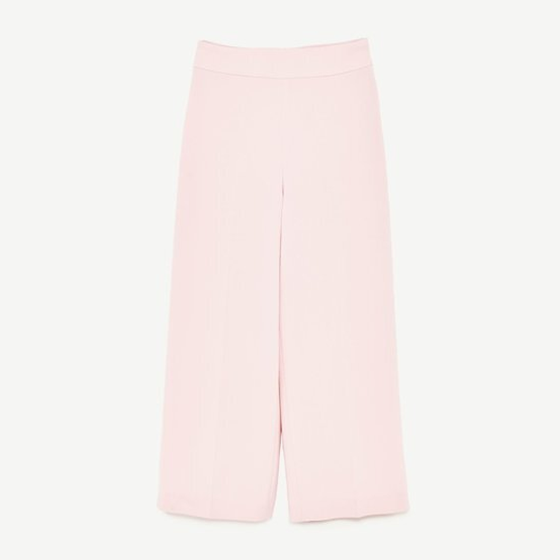 Zara Womens Pink Viscose Blend High Waist Capri Slim Straight Trouser Pants  2